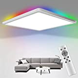 LED Dimmbare Deckenleuchte mit Fernbedienung, 24W RGB Farbwechsel Deckenlampe mit 3000k-6500k, 3200LM und 13-Farben 3W Backlight für Schlafzimmer/Wohnzimmer/Badezimmer/Küche, Quadrat Wasserdicht ...