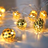 LED Globe Lichterkette Batterie, 20er Goldene Kugeln, LED Lichterketten mit Timer, für Wohnheim, Zimmer, Hochzeit, Party, Weihnachten, 3 Meter