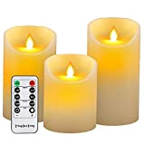 LED Kerzen, flammenlose Kerzen, Elektrische Kerzen mit Flackerndem Licht 3er Set(Größe: Φ 8cm x H 10,2/12,7/15,2cm), Echtwachskerze, LED-Flammen 10-Tasten Fernbedienung ...