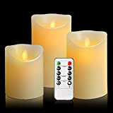 LED Kerzen led kerzen mit timer,Flammenlose Kerzen 300 Stunden Dekorations-Kerzen-Säulen im 3er Set 10-Tasten Fernbedienung mit 24 Stunden Timer-Funktion (3 ...