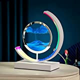 LED Nachttischlampe, Dimmbar Tischlampe mit Fernbedienung Control, Dynamisch 3D Sandbilder zum Drehen, Fließende Sandmalerei runder Glas Rahmen, LED Tischleuchte Nachtlicht ...