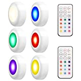 LEDGLE RGB Schrankleuchten LED Spot Batteriebetrieben Nachtlicht mit Fernbedienung, 4 Farbmodi, 50lm, 3W, 6er Set