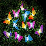 LEDMomo Solar-LED-Lichterkette mit Schmetterlingen, mehrfarbiges Licht, wasserdicht, für Außen, Haus, Garten, Terrasse, Rasen, Dekoration, Beleuchtung
