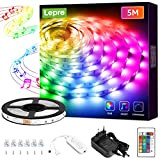 Lepro LED Strip 5M, LED Streifen Musik Lichterkette mit Fernbedienung, 5050 SMD 150 LEDs Band Lichter, RGB Dimmbar Lichtleiste Light, ...