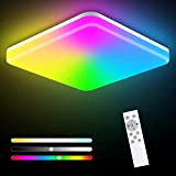 Letlit LED Deckenleuchte RGB Dimmbar mit Fernbedienung, 24W IP54 Deckenlampe Farbwechsel mit 6 RGB Farben, 2700K-6500K 2200LM Eckig Lampe Flach ...