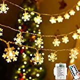 Lezonic Weihnachten Lichterkette Batterie Schneeflocke 7M 60LED Lichterketten mit Fernbedienung 8 Modi Wasserdicht Außen Innen Lichterketten für Zimmer Party Balkon ...