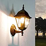 Licht-Erlebnisse TIROL Rustikale Wandlampe Vintage in Gold Antik Landhausstil IP44 E27 Außenleuchte Balkon