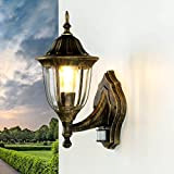 Licht-Erlebnisse Wandlampe mit Bewegungsmelder MILANO in Gold Antik Aluminium Glas E27 IP44 Außenleuchte Garten Balkon