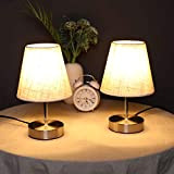Lightess 2er Set LED Tischleuchten Dimmbar Touch Tischlampen Modern Retro Nachttischlampe Stoffshirm mit E14 Glühbirne Warmweiss für Wohnzimmer Schlafzimmer Tisch ...