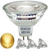 luckmax 4er Pack,AC/DC 12V MR16 LED warmweiss Lampe,5W(Ersetzt für 35W-50W Halogenlampe),Voll Glas Reflektor,Warmweiß, Glaslampenbecher,GU5.3 LED Strahler Licht Glühbirne