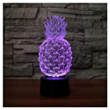 lunaoo Nachtlicht Kinder Nachttischlampe LED 3D Lampe, Stimmungslicht 7 Farben ändern Schreibtischlampen für Geburtstag -Ananas