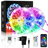 Lxyoug LED Strip 15M, Bluetooth RGB LED Streifen mit App-Steuerung, Selbstklebend Led Lichtband Sync mit Musik, Flexibel LED Lichterkette für ...