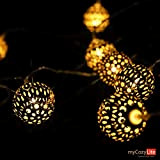 Marokkanische Lichterkette mit Batterie Gold LED Globus Lichterkette 20 Metall Kugeln Warmweiß Lichterkette für Hochzeitsfeier, Urlaub, Geburtstag, Weihnachten, Baum, Innen ...