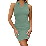 Mode Frauen Sommer Button Stand Sexy V-Ausschnitt Solide Ärmelloses Minikleid 3946 Grobstrick Kleid（verpackung Abendkleid,vorne Glittering irregulär twifer knielange