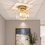 Moderne Kristall Deckenleuchte, Mini Golden Kristall Deckenlampe E27 Quadratische Lampenschirm Kristall Kronleuchter, Für Flur Eingang Küche Schlafzimmer Wohnzimmer Lampe（Gold）