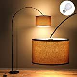 Modlicht 165 -180 cm Bogenlampe Wohnzimmer Stehlampe JASMIN | Inklusive LED E27 9W 3000K Glühbirne | Fußschalter | Stoffschirm Leinen ...