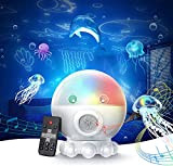 Moonfrow Ozean Sternenhimmel Projektor, Fernbedienung Oktopus Nachtlicht Kinder mit 2 Projektionsfolien, 360-Grad-Rotation, 17 Lichtmodi, 9 Schlaflieder, Zimmer Deko, Kinder Geschenk