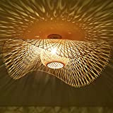 Natürliche Deckenlampe Aus Bambus Und Rattan Landbeleuchtung Deckenleuchte E27 Retro Deckenlicht Handgewebte Korridorlampe Schlafzimmer Restaurant Dekoration Lampe Energiesparlampe,48cm
