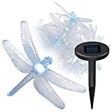 Nexos Solar Lichterkette 24 LED Libellen Pavillonbeleuchtung weiß Kabel transparent 4,95 m Akku aufladbar wetterfest Außenbeleuchtung Schirm