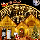 Ollny Weihnachtsbeleuchtung Außen, Eisregen Lichterkette Außen 10m 396LEDs 66Saiten, Lichtervorhang mit Fernbedienung & Timer Strom 8 Modi für Weihnachten, Silvester, ...
