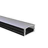 OPAL - 200 cm LED Aluminium Profil AUFPUTZ-KL in Schwarz + 200 cm weiß milchige Abdeckung für LED-Streifen 2m Alu ...