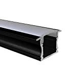 OPAL - 200 cm LED Aluminium Profil EINBAU-GR in Schwarz + 200 cm weiß milchige Abdeckung für LED-Streifen 2m Alu ...
