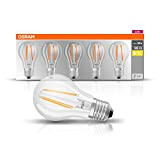 Osram LED Base Classic A Lampe, Sockel: E27, Warm White, 2700 K, 7 W, Ersatz für 60-W-Glühbirne, klar , 5er ...