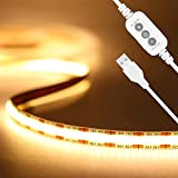 PAUTIX USB 5V LED Streifen Warmweiss 2M, 640LEDs Dimmbar COB LED Strip Lights CRI90+ 3000K TV Hintergrundbeleuchtung,Flexibel Unterbodenleuchte für Küche,Schlafzimmer,Zuhause ...