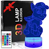 Paw Dog Patrol Nachtlicht für Kinder, 3D LED Illusionslampe mit Fernbedienung16 Farbwechsel dimmbar Paw Dog Toy Jungen Geburtstag Weihnachtsgeschenke Dog ...