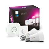 Philips Hue White & Col. Amb. E27 LED Lampe 2-er Starter Set inkl. Smart Button, 16 Mio. Farben, dimmbar steuerbar ...