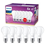 Philips LED Lampe ersetzt 40W, E27, A60, 6-er Pack, warmweiß (2700 Kelvin), 470 Lumen, matt