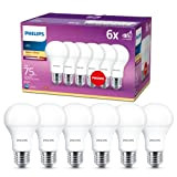 Philips LED Lampe ersetzt 75W, E27, A60, 6-er Pack, warmweiß (2700 Kelvin), 1055 Lumen, matt