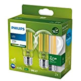 Philips ultraeffiziente E27 LED Lampe, 60W, klar, warmweiß, Doppelpack, 929003066791