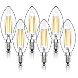 Phoenix-E14 Led Dimmbar Warmweiss kerze, Glühbirne Kerzenform, Birne Filament Retrofit Classic,4W Ersetzt 40Watt Lampe, Warmweiß(2700K),6er-Pack