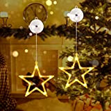 Qedertek LED Sterne Weihnachtsbeleuchtung, 10 LED Lichtervorhang Warmweiß Batteriebetriebene mit Saugnäpfe, Timer, Fenster Lichterkette Innen für Weihnachten Deko, Balkon, Party, ...