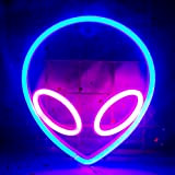 QiaoFei Alien Neonlicht LED Neonschilder für Kinderzimmer Schlafzimmer Hotel Shop Restaurant Spiel Büro Wandkunst Dekoration Schild Geburtstag (blau-rosa)