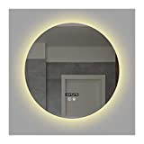 QWEASDF Runder Bad Spiegel, LED beleuchtet 50/60cm rund, Badezimmerspiegel mit Warmes Licht rundum, Energie mit Beleuchtung mit Touch Schalter und ...