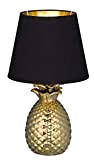 Reality Leuchten Pineapple R50421079 Tischleuchte, Keramik, Stoffschirm Schwarz / Gold, Höhe 35cm