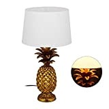 Relaxdays Tischlampe Ananas, Moderne Lampe mit Stoffschirm, E27 Fassung, Dekolampe mit Kabel, H x D: 54 x 30 cm, Gold