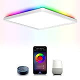 RGB LED Deckenleuchte Dimmbar, 24W 2000LM Farbwechsel Deckenlampe, IP44 App Smart Panel for Schlafzimmer Wohnzimmer Bad Küche Kinderzimmer, Kompatibel mit ...