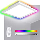 RGB LED Panel Dimmbar LED Deckenleuchte, LED Deckenlampe mit 8 Lichtfarben und Warmweiß 3000K, Deckenleuchten LED für Wohnzimmer, Büro, Küche, ...