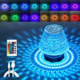 Rouclo 16 Farben Kristall Tischlampe, LED Nachttischlampe mit USB-C Aufladung, Acryl Tischlampe mit Fernbedienung, Tischleuchte Dimmbar Touch für Wohnzimmer, Schlafzimmer ...