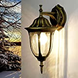 Rustikale außen Wandleuchte in antikgold inkl. 1x 9W E27 LED Wandlampe aus Aluminium Glas für Garten Terrasse Weg Lampen Leuchte ...