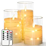 Salipt LED Kerzen im Glas, Flammenlose Kerzen mit Beweglicher Flamme, Elektrische Kerzen mit Fernbedienung, 3er-Set Kerze mit Timer, Durchmesser 7.6 ...