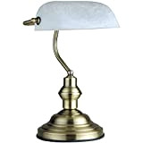 Schreibtischleuchte Alt Messing Banker Lampe Glas Schirm Retro (Schreibtischlampe, Nachttischleuchte, Nachttischlampe, Tischleuchte, Tischlampe, Höhe 36 cm, Bankerslamp, Fassung E27)