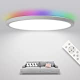 SHILOOK LED Deckenleuchte Dimmbar mit Fernbedienung, Deckenlampe Flach Panel mit Farbwechsel Rund 24W 3000k-6500k IP44 für Schlafzimmer Badezimmer