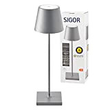 SIGOR Nuindie - Dimmbare LED Akku-Tischlampe Indoor & Outdoor, aufladbar mit Easy-Connect, 24h Leuchtdauer, Anthrazit