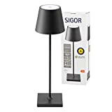 SIGOR Nuindie - Dimmbare LED Akku-Tischlampe Indoor & Outdoor, Höhe 38 cm, aufladbar mit Easy-Connect, 12 h Leuchtdauer, nachtschwarz
