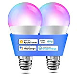 Smart Glühbirne Set 2 LED-Glühbirnen kompatibel mit HomeKit, Siri, Alexa, Google Home und SmartThings, E27 RGBWW Wi-Fi-Glühbirne, dimmbar, mehrfarbig, mit ...