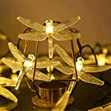 Solar Lichterkette 50 LED Aussen Libellen Libellen Deko Lichterketten Außen Warmweiß Libellenlichtblitz Solarlampen Dekoration (Warmweiß)